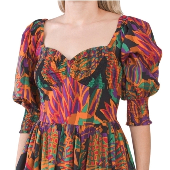 House of harlow 1960 Multi Colored Puff Sleeve Midi Dress - Picture 2 of 5